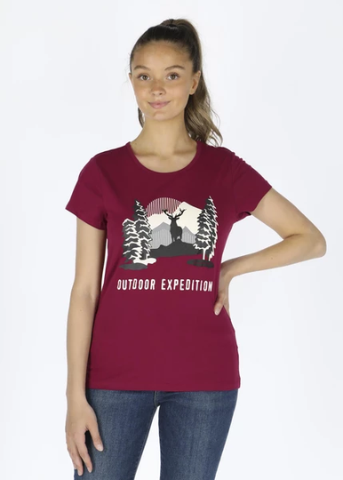 Forest Tee W, Burgundy Deer, 42, T-Shirts