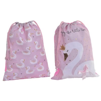 Skopåse med remmar DKD Home Decor Polyester Vit Ljusrosa (2 pcs) (30 x 5 x 40 cm)