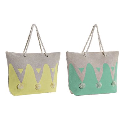 Strandväska DKD Home Decor Naturell Polyester Mint Gul (52 x 14 x 38 cm) (2 antal)