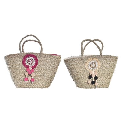 Strandväska DKD Home Decor Beige Rosa Polyester (56 x 27 x 30 cm) (2 antal)