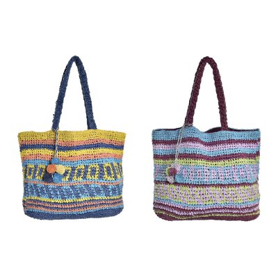 Strandväska DKD Home Decor Purpur Polyester Bomull Marinblå (52 x 14 x 42 cm) (2 antal)