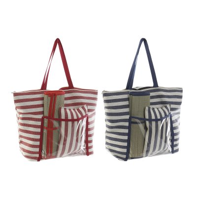 Strandväska DKD Home Decor Kanvas Röd Blå Polyester PVC (55 x 17 x 35 cm) (2 antal)