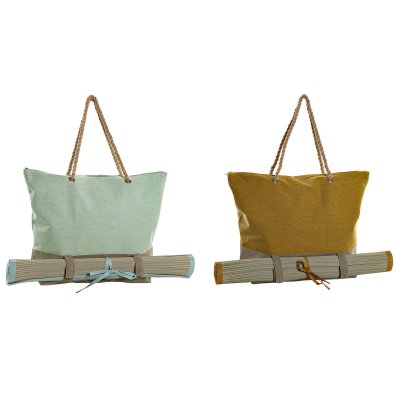 Strandväska DKD Home Decor Naturell Polyester Bomull Grön Senap (51 x 14 x 39 cm) (2 antal)