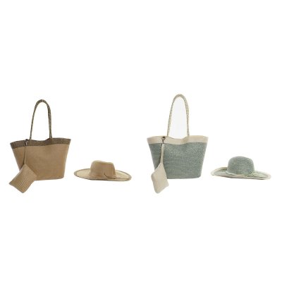 Strandväska DKD Home Decor Beige Brun Polyester Mint Fibrer (43 x 10 x 28 cm) (2 antal)
