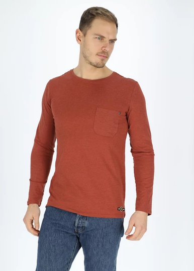 Long Sleeve Pocket Tee, Rost Red Melange, M, T-Shirts