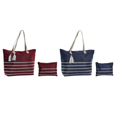 Strandväska DKD Home Decor Röd Silvrig Polyester Marinblå Glitter EVA (52 x 14 x 38 cm) (2 antal)