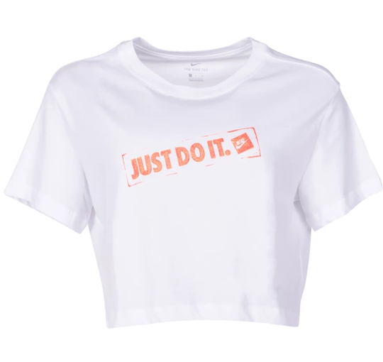 W Nsw Tee Crop Stamp, White, L, T-Shirts