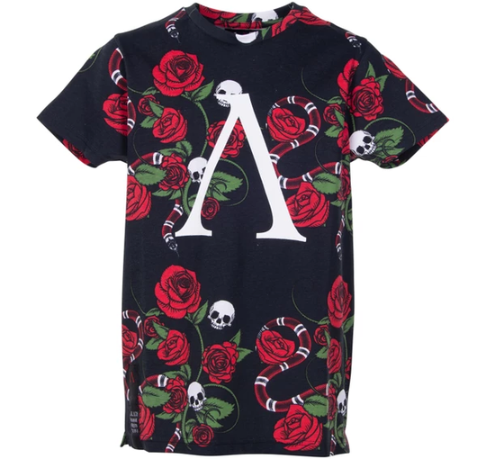 Rose Tee Jr, Black Aop, 160, T-Shirts