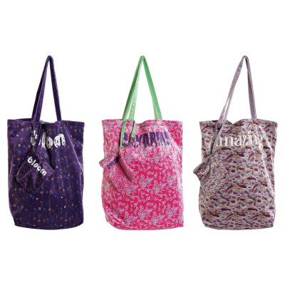 Vikbar väska DKD Home Decor Brun Lila Polyester Fuchsia (42 x 15 x 66 cm) (3 pcs)