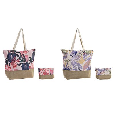 Strandväska DKD Home Decor Naturell Rosa Polyester Malva-färg (47 x 15 x 40 cm) (2 antal)