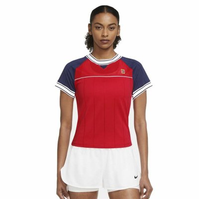 T-shirt med kortärm Dam Nike Blå Tennis Röd (Storlek: S)