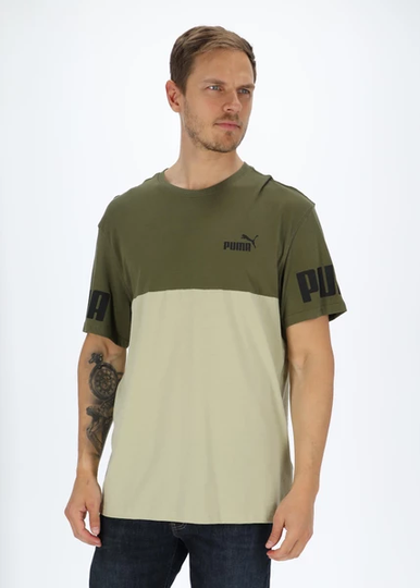 Puma Power Colorblock Tee, Dark Green Moss-Spring Moss, L, T-Shirts