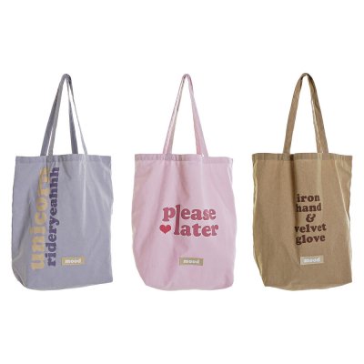 Shoppingväska DKD Home Decor Kanvas Blå Rosa Brun (43 x 15 x 66 cm) (3 pcs)