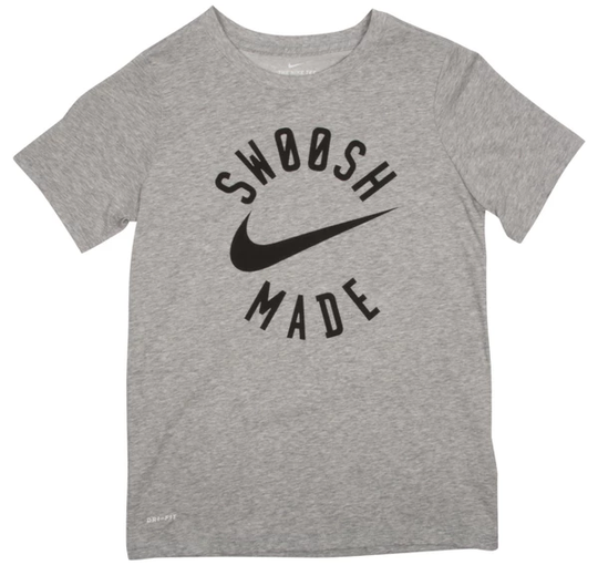 B Nk Dry Tee Ss Swoosh Made, Dk Grey Heather/Black, M, T-Shirts