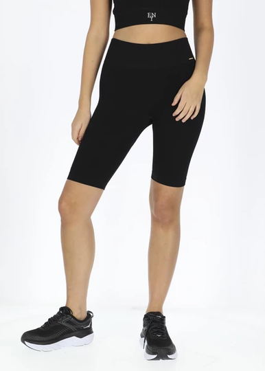 High Waist Rib Seamless Short Tights, BLACK, M/L, Träningsshorts