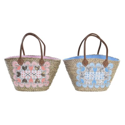 Strandväska DKD Home Decor Blå Rosa Polyester PU (56 x 27 x 30 cm) (2 antal)