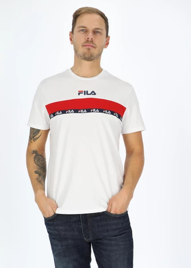 Saverne Blocked Taped Tee, Bright White-True Red, L, T-Shirts