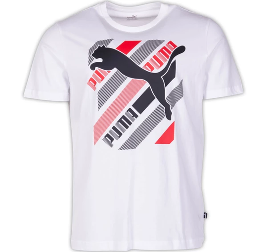 Cat Brand Graphic Tee, Puma White, L, T-Shirts