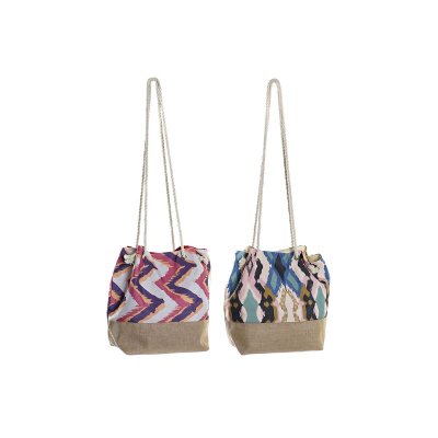 Strandväska DKD Home Decor Naturell Blå Lila Polyester (51 x 20 x 40 cm) (2 antal)