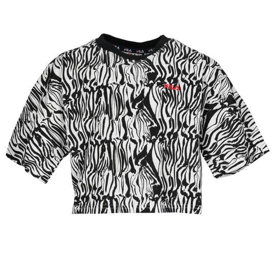 Brugy Aop Wide Cropped Tee, Bright White Abstract Zebra Ao, 158/164, T-Shirts